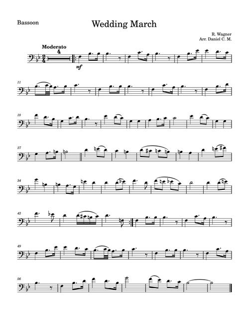 Wedding march by Wagner for bassoon (easy) (Arr. Daniel C. M.) - Richard Wagner (Bassoon and Piano)