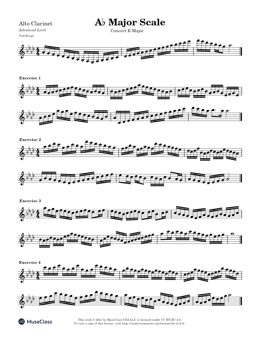 Concert B Major Scale ExercisesAdvanced for Alto Sheet music