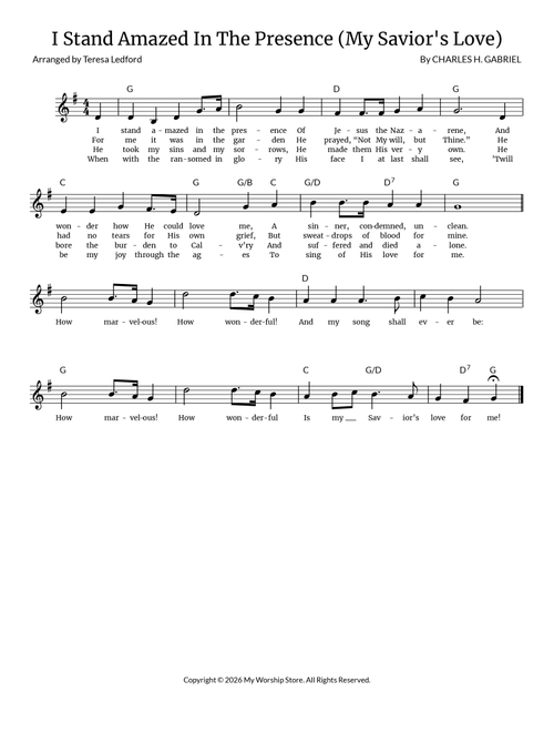 I Stand Amazed In The Presence (My Savior's Love) (Arr. Teresa Ledford) - Charles H Gabriel (Lead Sheet - Fake Book)