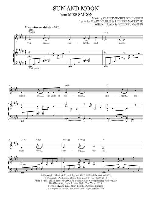 Sun And Moon - Alain Boublil, Claude-Michel Schonberg (Piano Vocal)