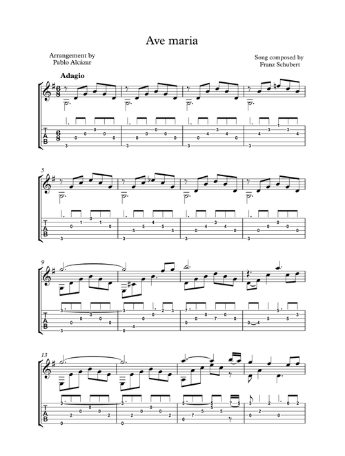 Ave María for solo Guitar (Arr. Pablo Alcázar) - Franz Schubert (Solo Guitar)