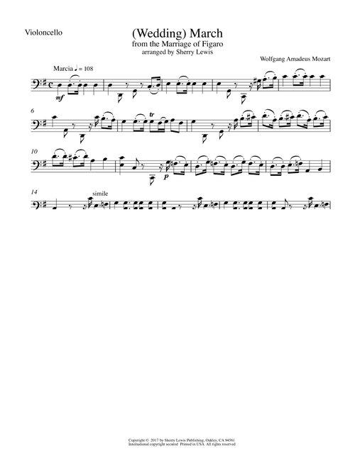 March from the Marriage of Figaro (Bridal March) for CELLO SOLO (Arr. Sherry Lewis) - W.A. Mozart (Cello Solo)