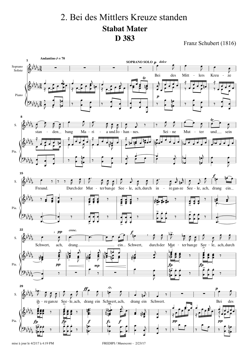 Polijsten Instrueren Regeneratie Stabat Mater, D.383 - aria n°2 by Franz Schubert Sheet music for Piano,  Soprano (SATB) | Musescore.com