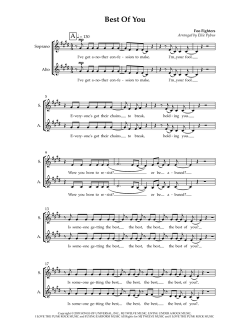 Best Of You (Arr. Ellie Pybus) - Foo Fighters (Choral, SATB)