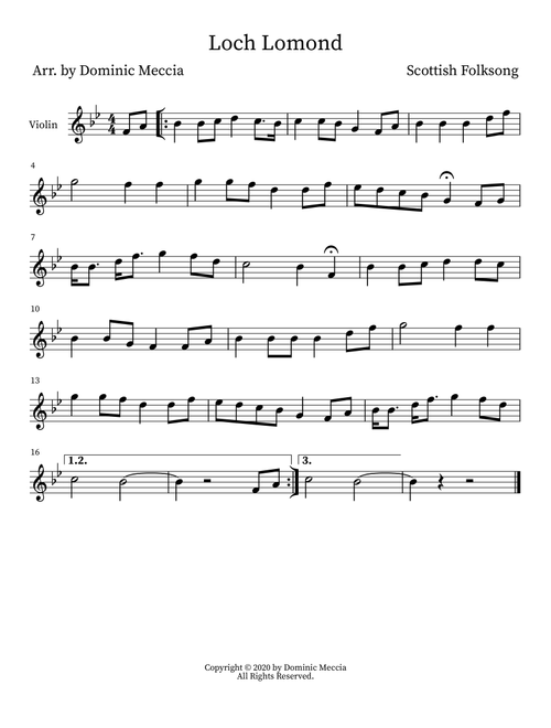 Loch Lomond (Arr. Dominic Meccia) - Scottish Folk Song (Violin Solo)