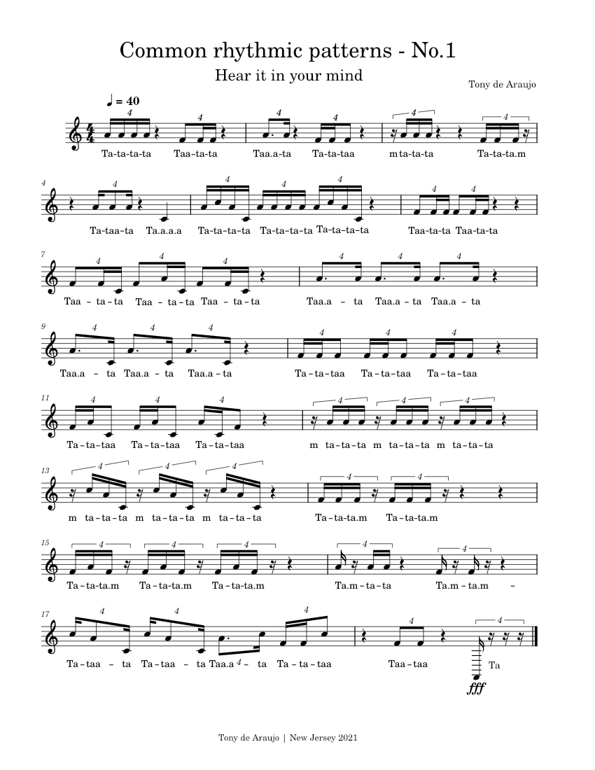 Common rhythmic patterns No.1 Hear the sound - Tony de Araujo Sheet ...