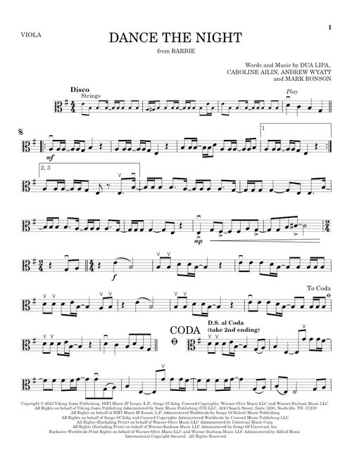 Dance The Night (from Barbie) - Dua Lipa (Viola Solo)