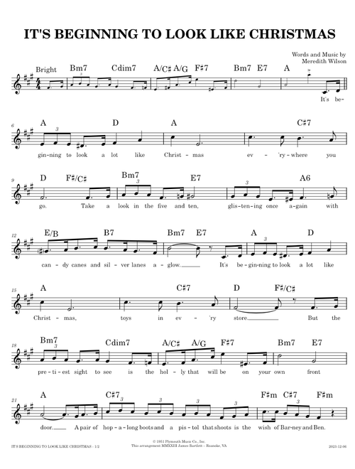 It's Beginning To Look Like Christmas [lead sheet] – Meredith Wilson