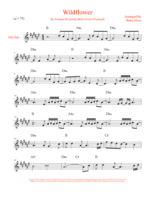 Wildflower (Arr. Rene Alves) - Billie Eilish (Alto Sax Solo)