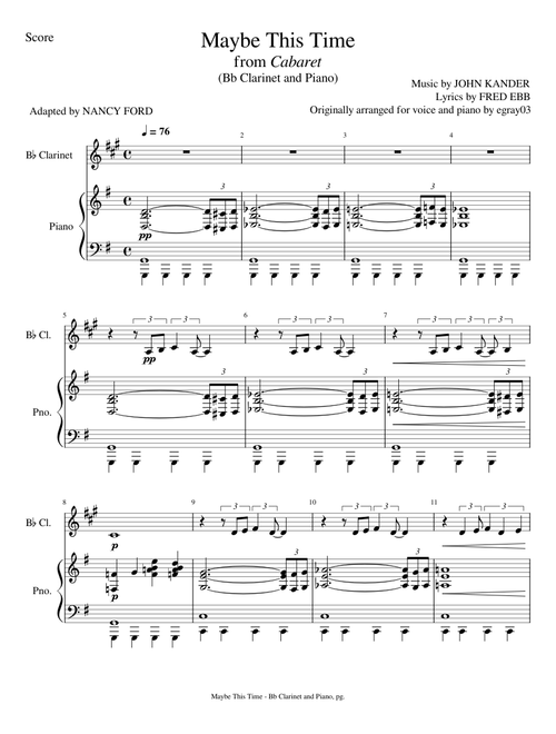 Maybe This Time – John Kander (Bb Clarinet and Piano)