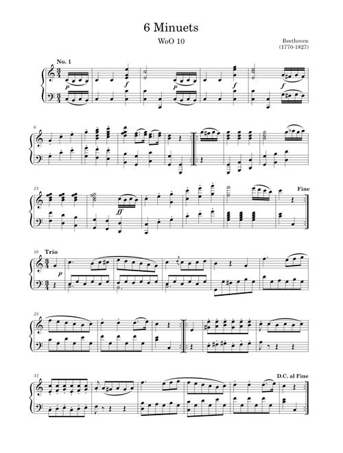 6 Minuets WoO 10 (arr. Piano) – Ludwig van Beethoven