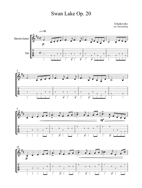 Swan Lake - Tchaikovsy for eletric guitar with tab solo (Arr. Heisenberg) (Guitar Tab)