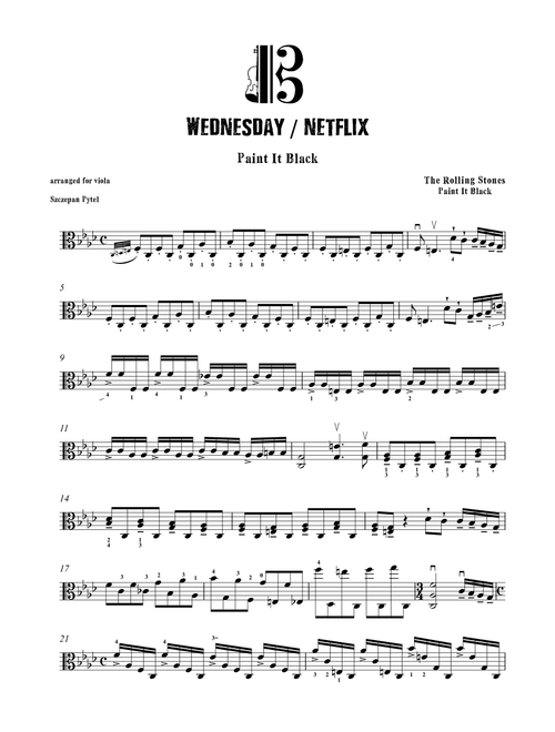 Wednesday Netflix Paint It Black by Rolling Stones - arr. for Viola by Szczepan Pytel (Viola Solo)