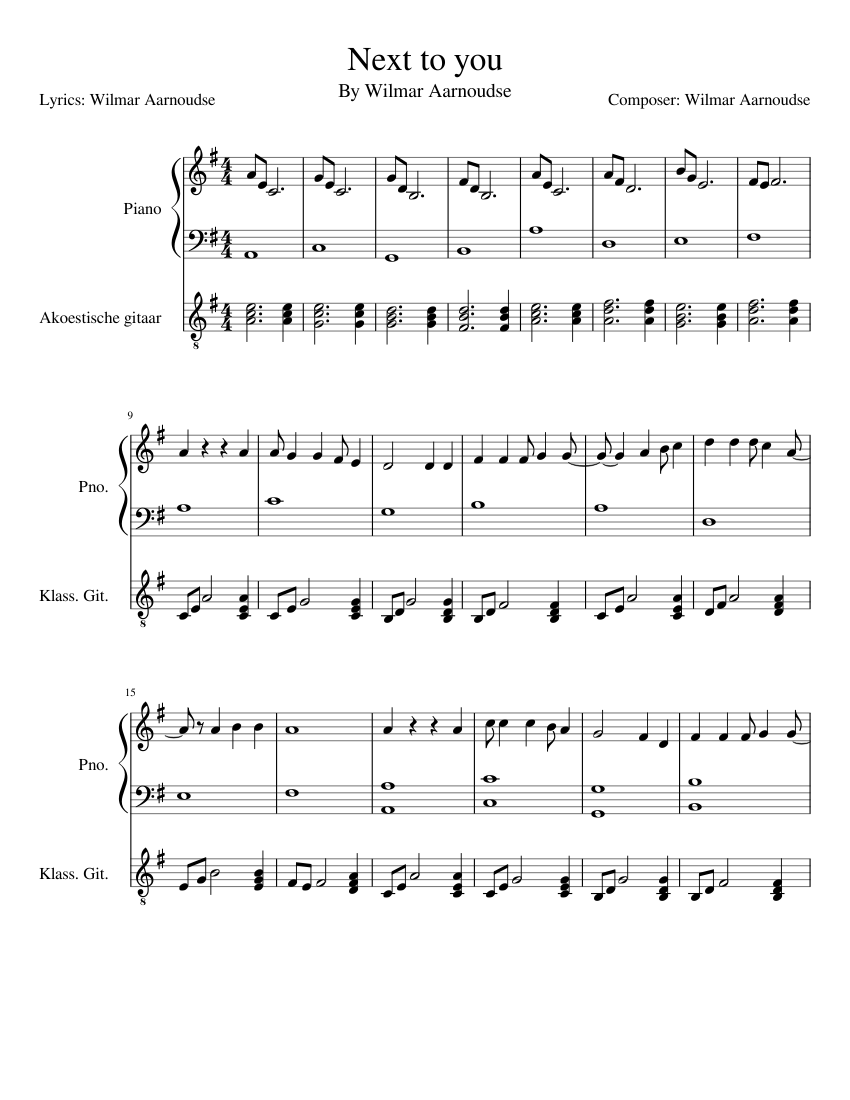 Next to you Sheet music for Piano, Guitar (Mixed Duet) | Musescore.com