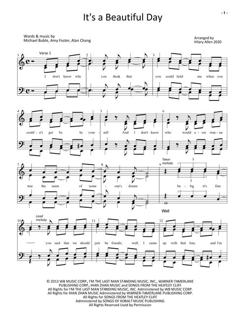 It's A Beautiful Day (Arr. Hilary Allen) - Michael Buble (Choral, SSAA)
