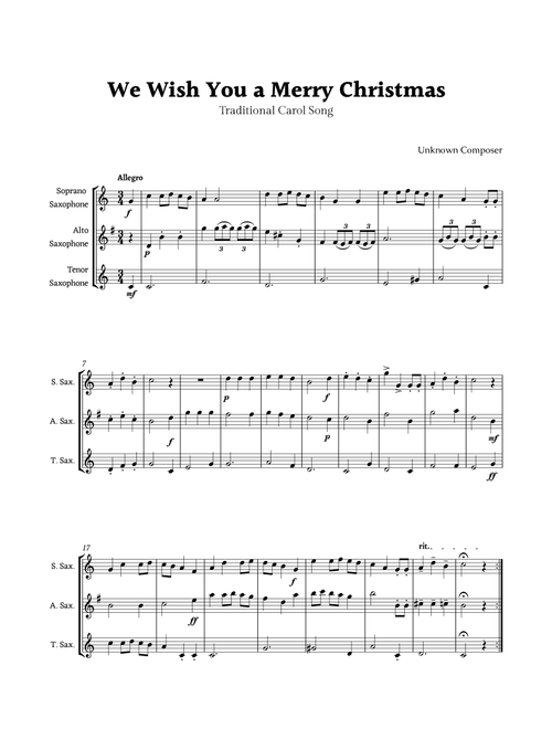 We Wish you a Merry Christmas for Sax Ensemble Trio (Arr. Rika K.) - Unknown (Woodwind Ensemble)