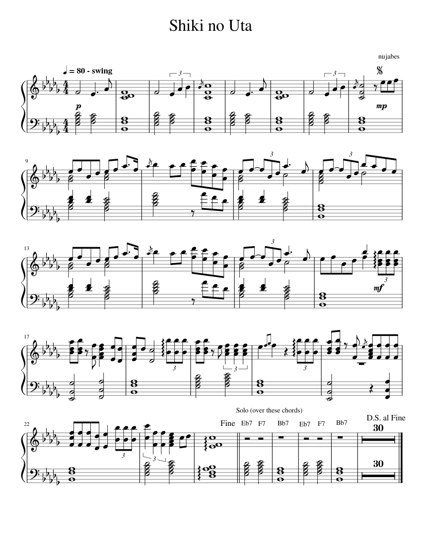 PDF] Shiki no Uta - Nujabes (Chill Piano cover) Sheet Music