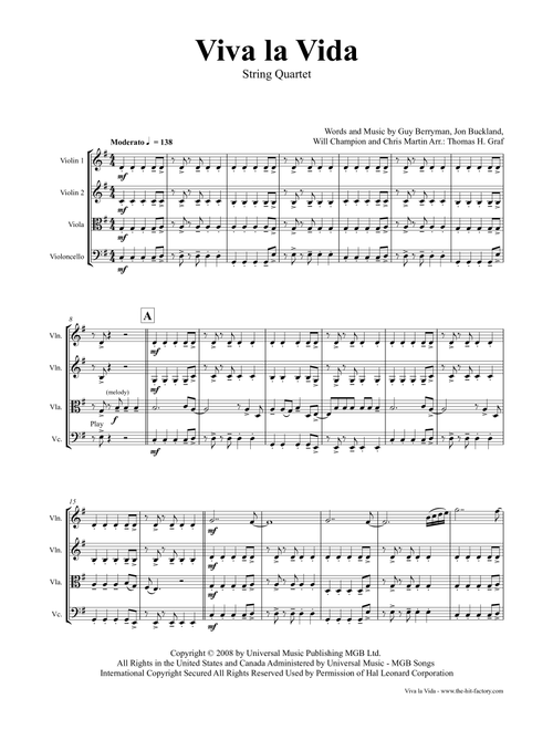 Viva La Vida (Arr. Thomas Graf) - Coldplay (String Quartet)