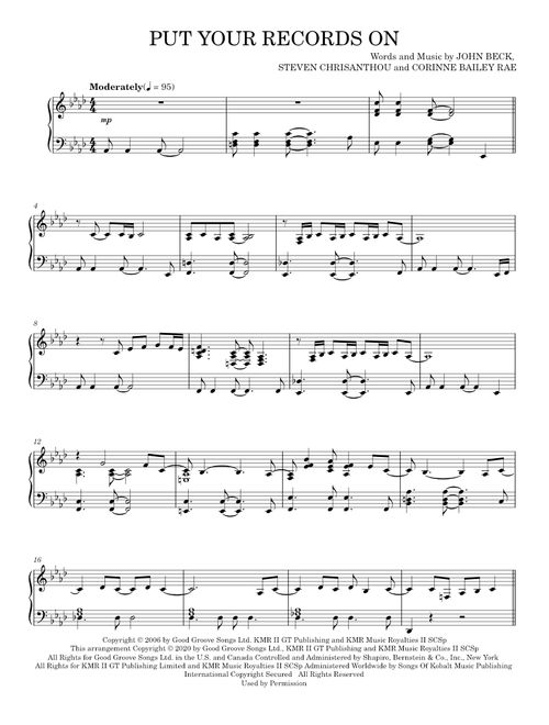 Put your records on - Corinne Bailey Rae (Piano Solo)