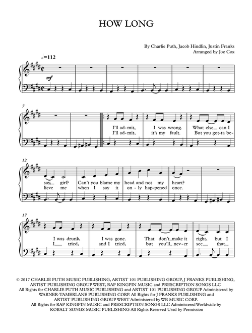 How Long (Arr. Joe Cox) - Charlie Puth (Piano Vocal)