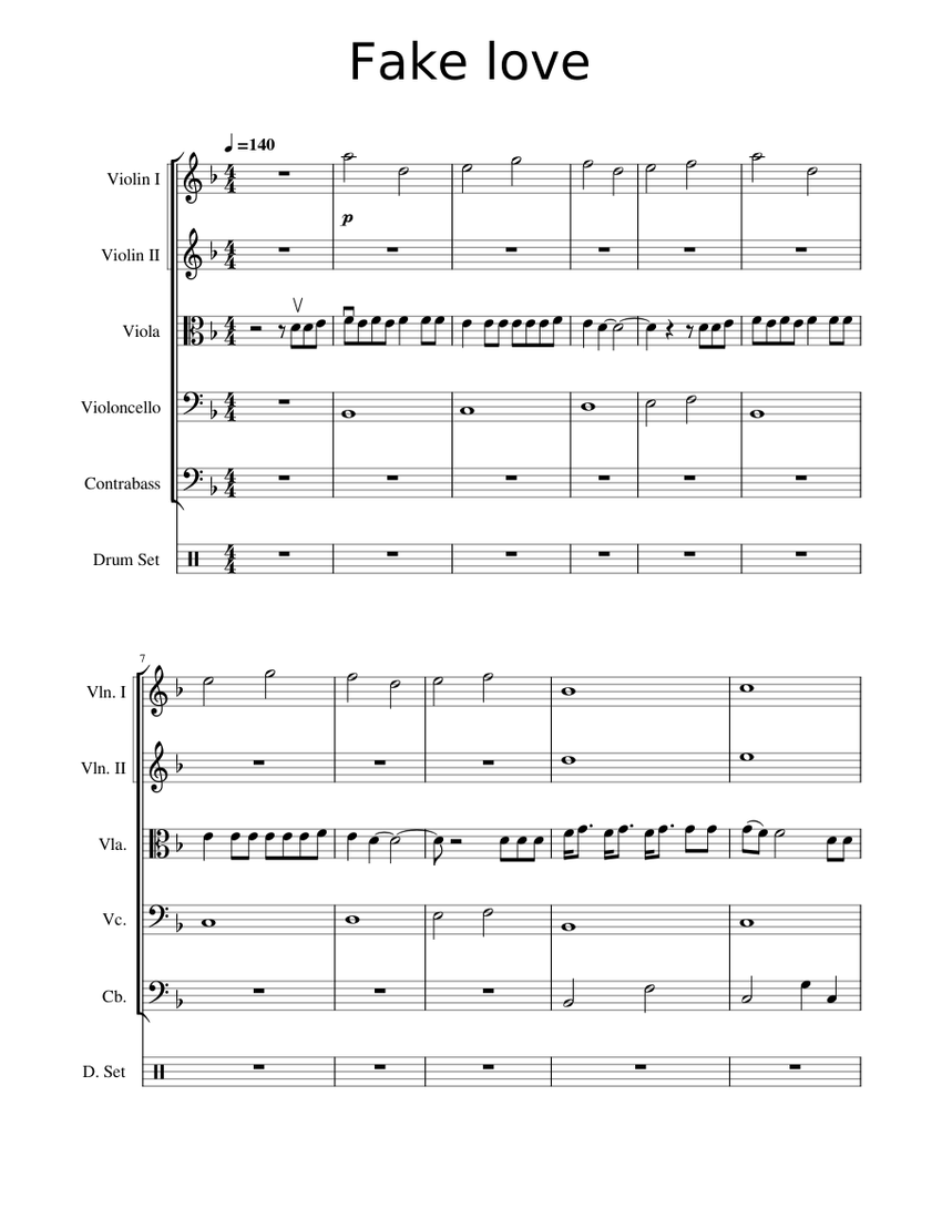 Fake Love (Strings ver.) Sheet Music for Contrabass, Violin, Viola ...