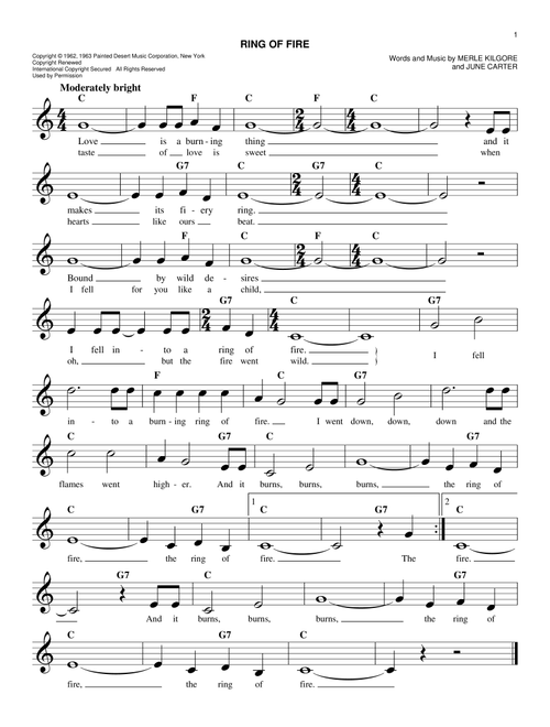 Ring Of Fire - Johnny Cash (Easy Lead Sheet - Fake Book)