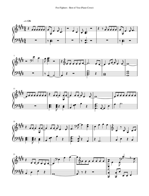 Best Of You (Arr. JohnHenry) - Foo Fighters (Piano Solo)