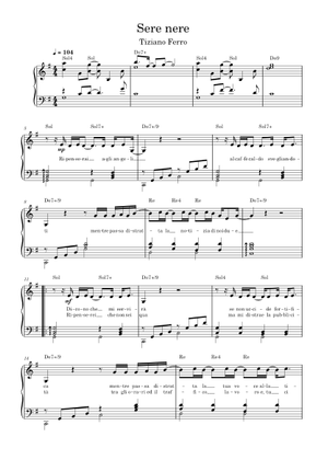 Sere Nere - Tiziano Ferro Sheet Music with Chords for Piano (Solo) easy ...