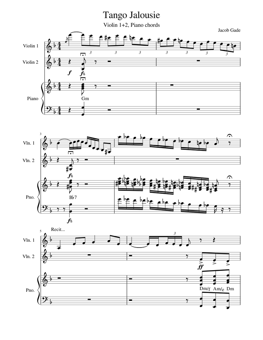 Tango Jalousie Sheet music for Piano, Violin (Mixed Trio)