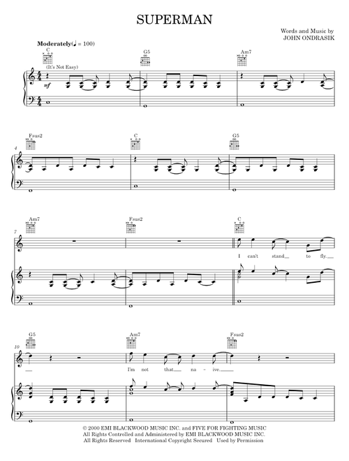 Superman (It's Not Easy) - Five for Fighting (Piano-Vocal-Guitar)