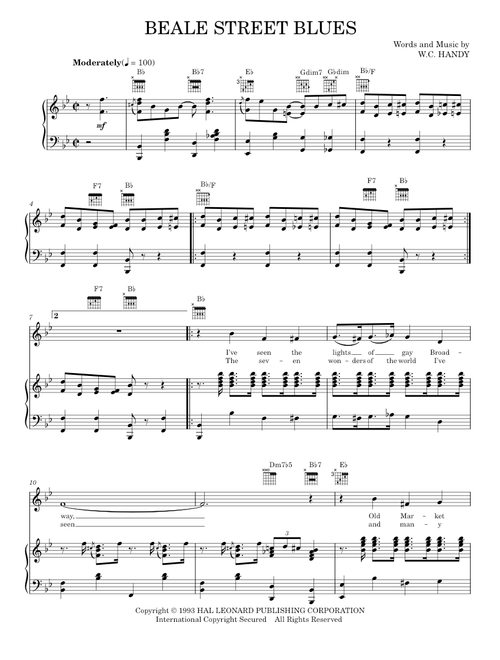 Beale Street Blues - Bessie Smith, Louis Armstrong, W.C. Handy (Piano-Vocal-Guitar)