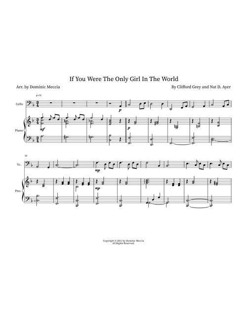 If You Were The Only Girl In The World (Arr. Dominic Meccia) - Clifford Grey, Nat D. Ayer (Cello and Piano)