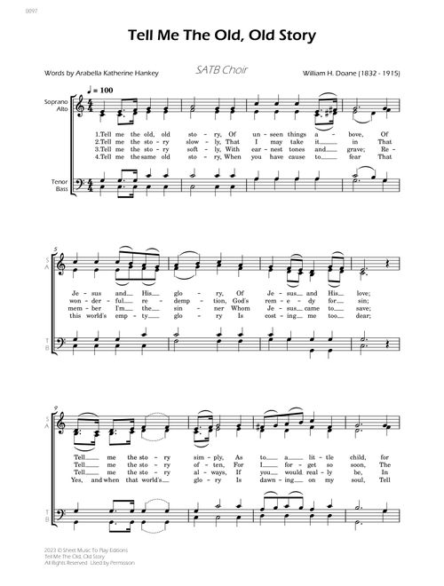 Tell Me The Old, Old Story - SATB Choir (Arr. César Madeira) - William H Doane (Choral, SATB)