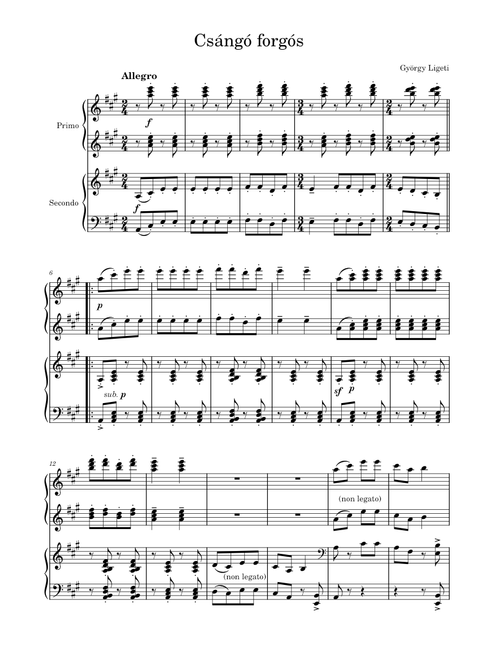 Five pieces for Piano Four-Hands – György Ligeti Wedding dance No. 3
