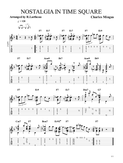 Nostalgia In Times Square (Arr. Roger Lartheau) - Charles Mingus (Guitar Tab)