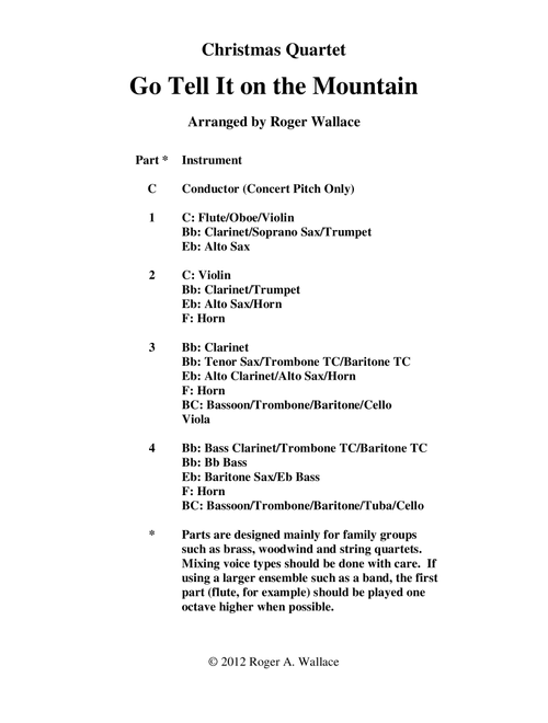 Go Tell It on the Mountain (Brass Quartet) (Arr. Roger Wallace) - Traditional (Brass Ensemble)