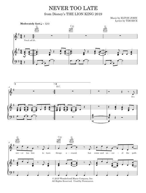 Never too late - Elton John (Piano-Vocal-Guitar)