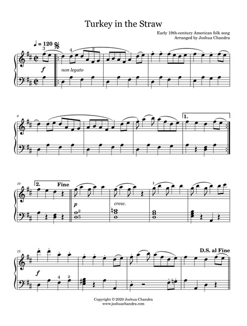 Turkey in the Straw (Arr. Joshua Chandra) - Early 19th-century American folk song (Piano Solo)