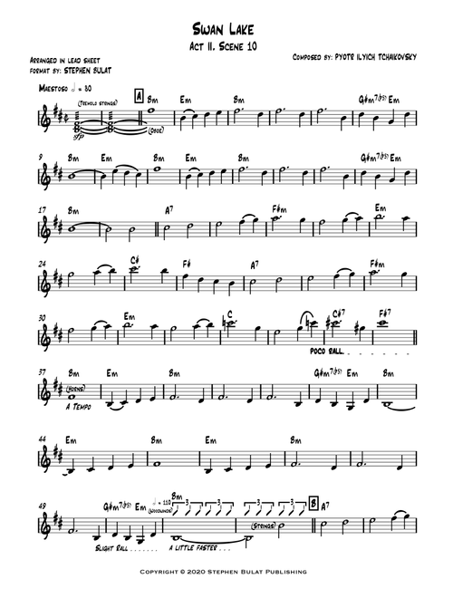 Swan Lake (Tchaikovsky) - Lead sheet in original key of Bm (Arr. Stephen Bulat) - Peter Ilyich Tchaikovsky (Large Ensemble)