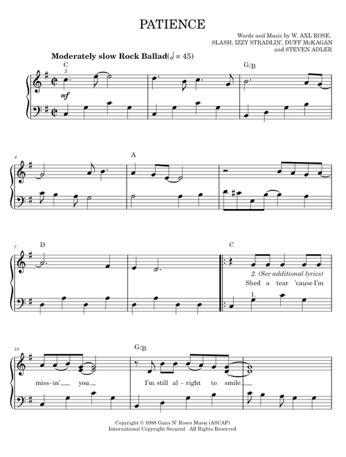 Patience - Guns N' Roses (Easy Piano)