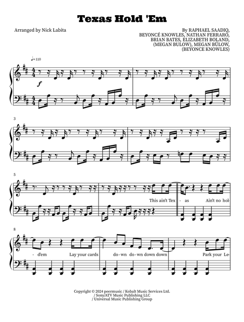 Texas Hold 'Em (Arr. Nick Labita) - Beyoncé (Piano Solo)