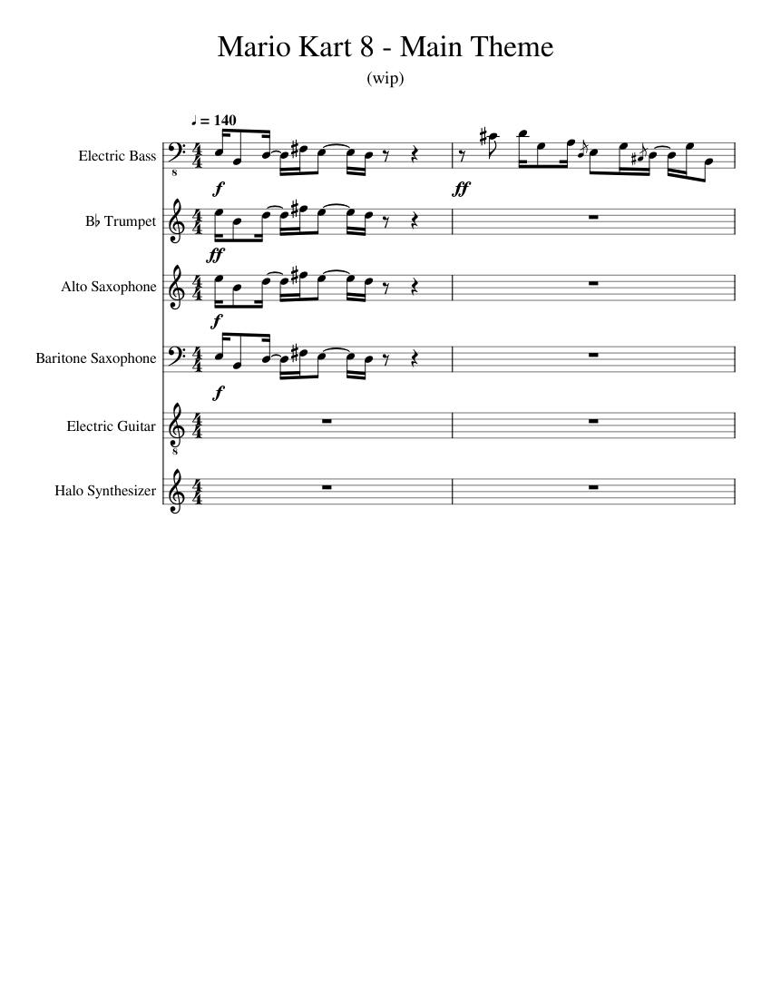 Mario Kart 8 Title Screen Sheet music for Saxophone alto, Saxophone baritone, Trumpet in b