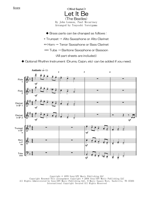 Let It Be (Arr. Tsuyoshi Yoroiguma) - Kris Allen (Small Ensemble)