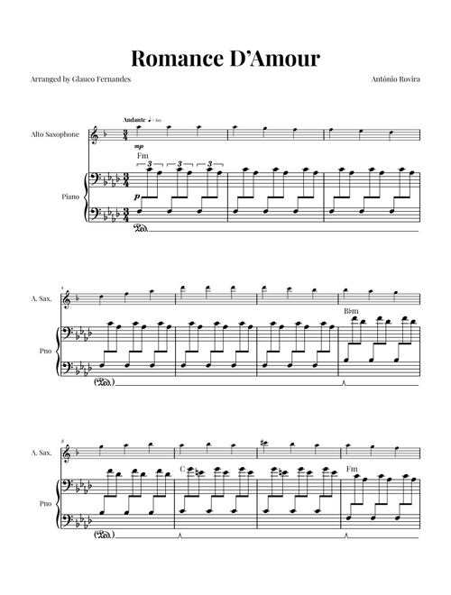 Spanish Romance (Romanza - Romance D'Amor) (Arr. Glauco Fernandes) - Traditional (Alto Sax and Piano)