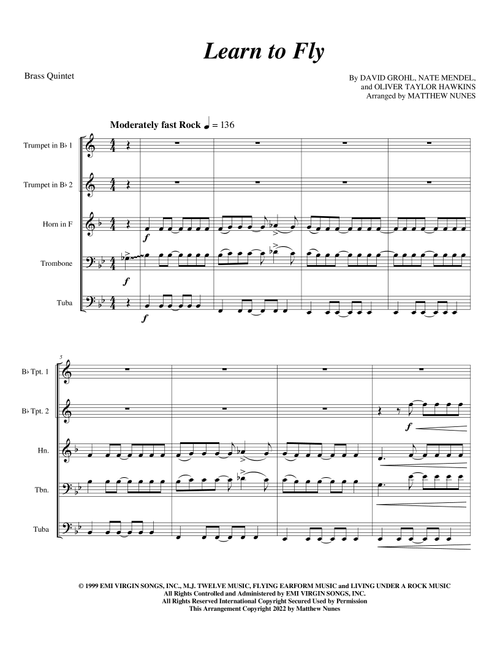 Learn To Fly (Arr. Matthew Nunes) - Foo Fighters (Brass Ensemble)