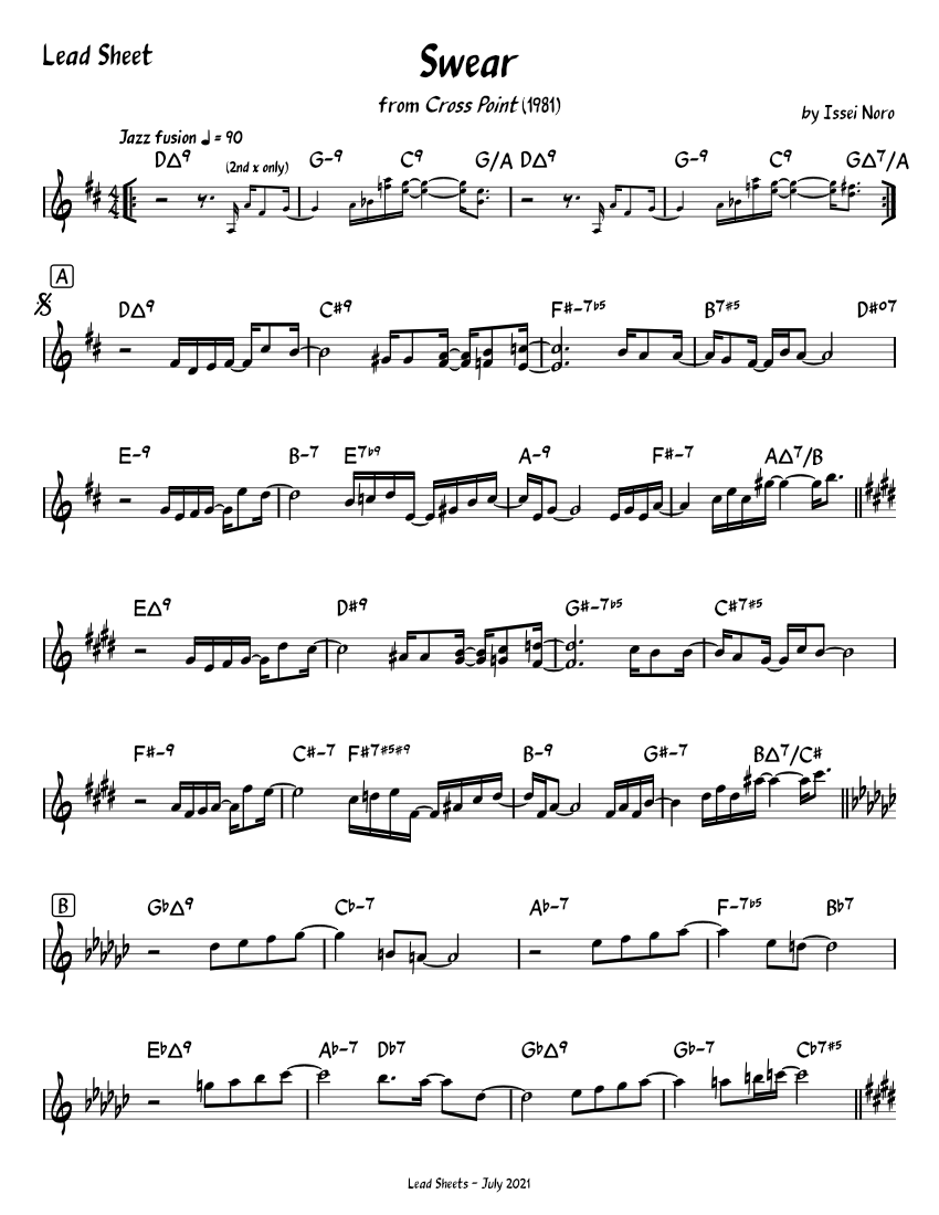 Swear – Casiopea [lead sheet] Sheet Music with Chords for Piano