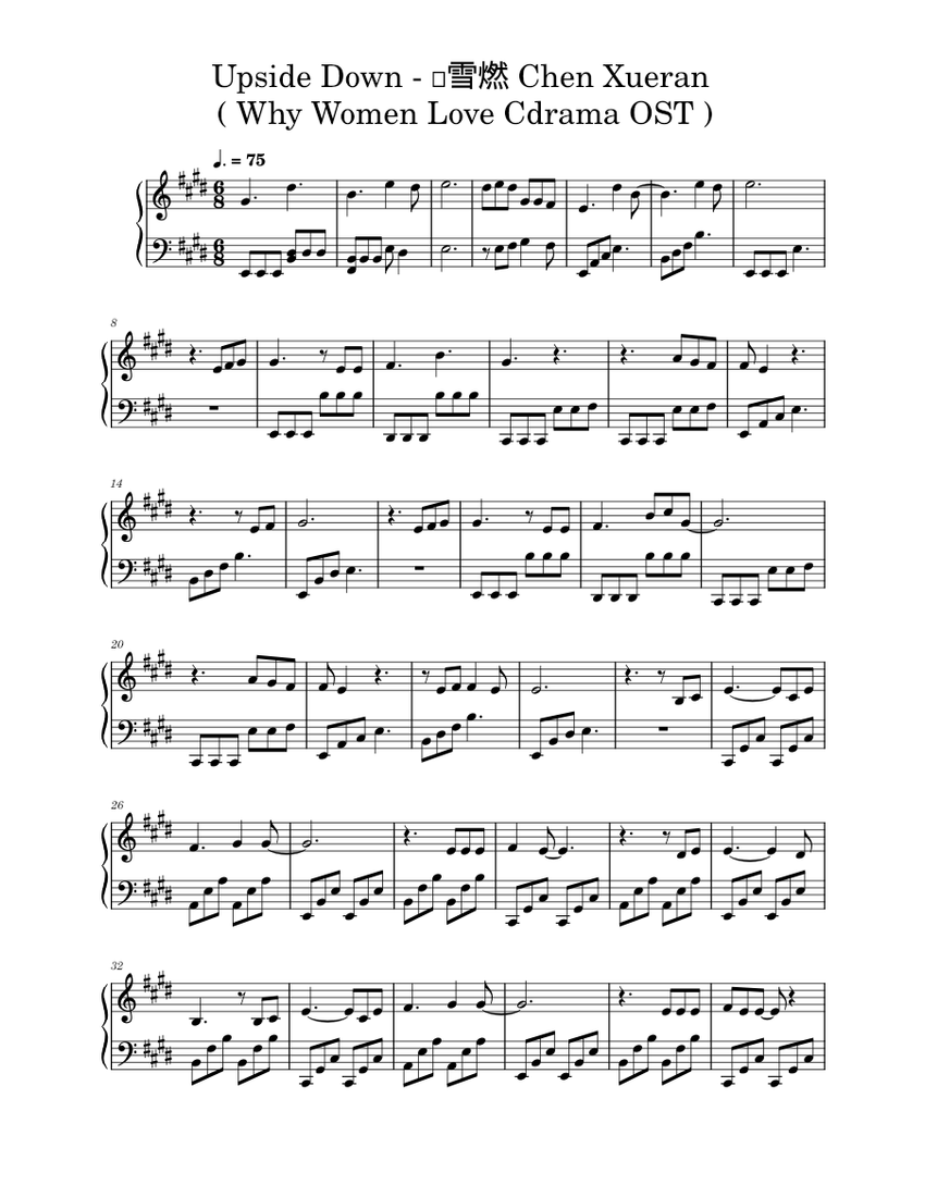 Upside Down – Chen Xueran Sheet Music for Piano (Solo) easy