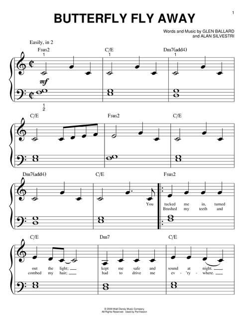 Butterfly Fly Away - Miley Cyrus, Hannah Montana, Hannah Montana (Movie) (Big Note Piano)