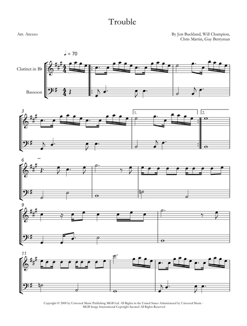 Trouble (Arr. Arezzo Music) - Coldplay (Instrumental Duet)