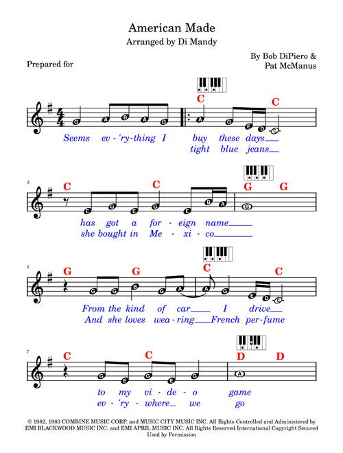 American Made (Arr. Dianne Mandy) - Oak Ridge Boys (Lead Sheet - Fake Book)